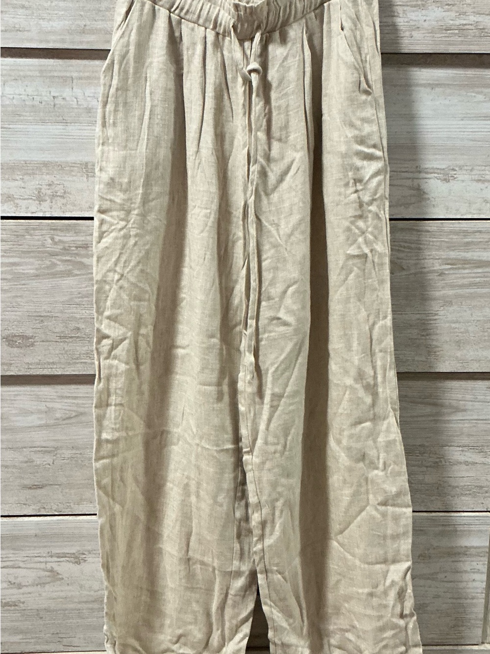 Wide-Leg Drawstring Linen Pants - Cream